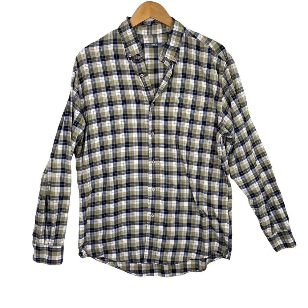 Southern Tide Button Down Shirt Mens Small Blue Plaid Long Sleeve Cotton Oxford